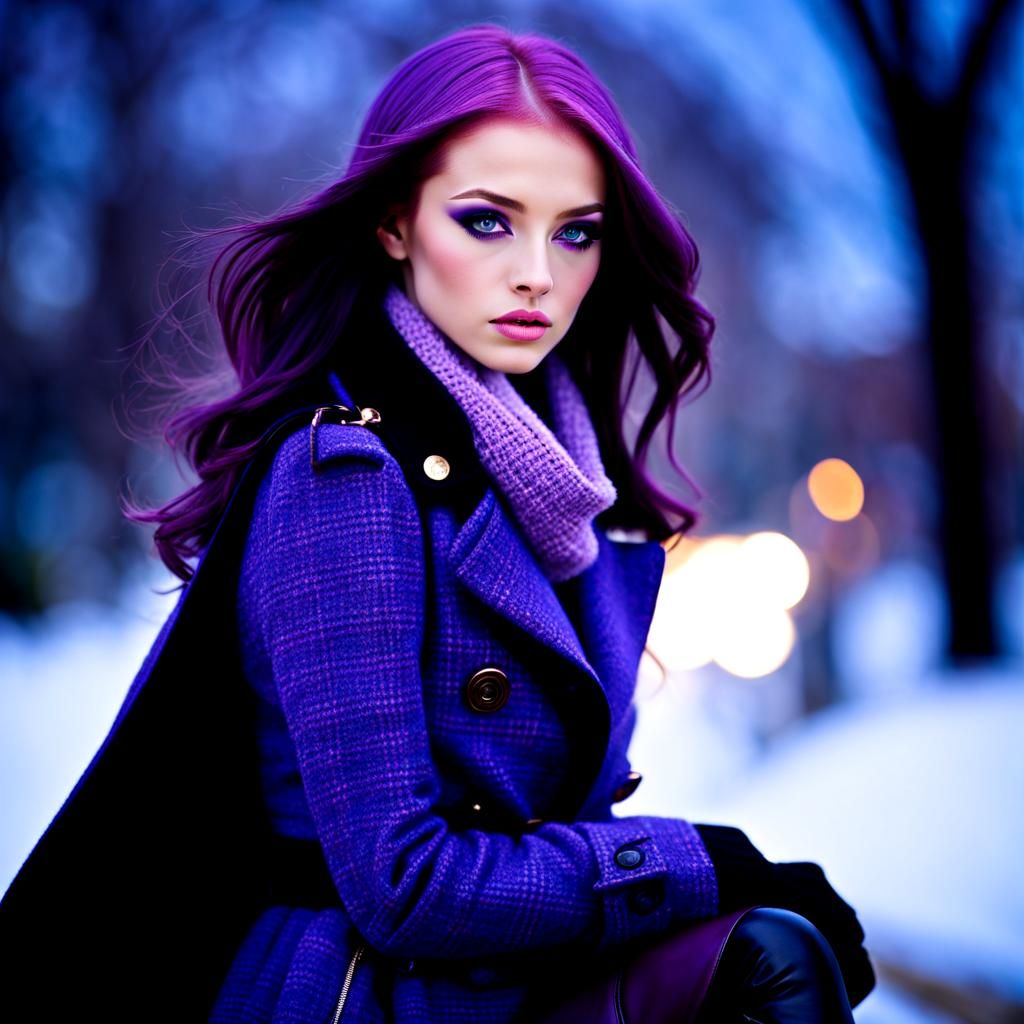 Purple Ensemble: Beautiful Woman in Purple Tweed