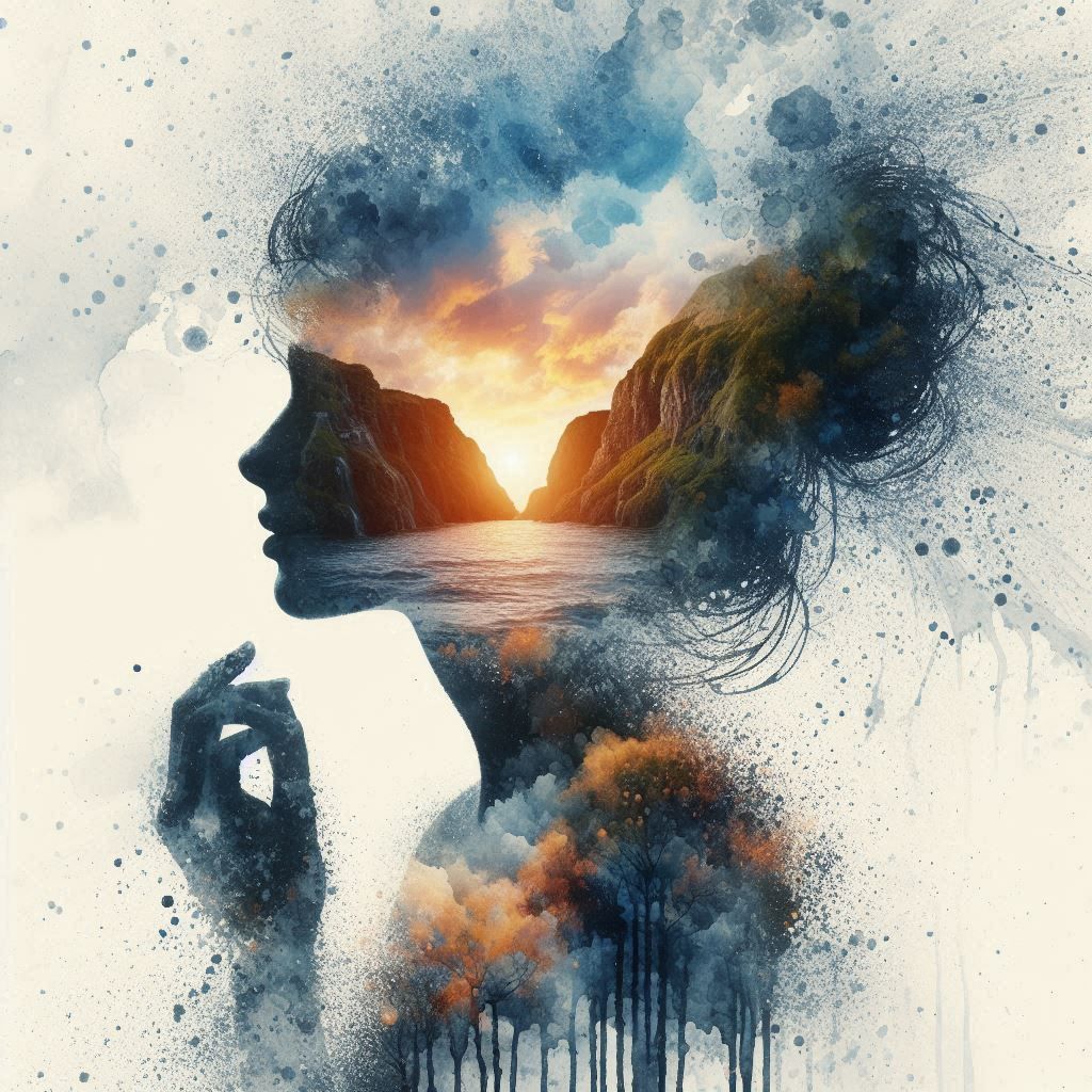 double exposure beautiful fantasy portrait landscape..