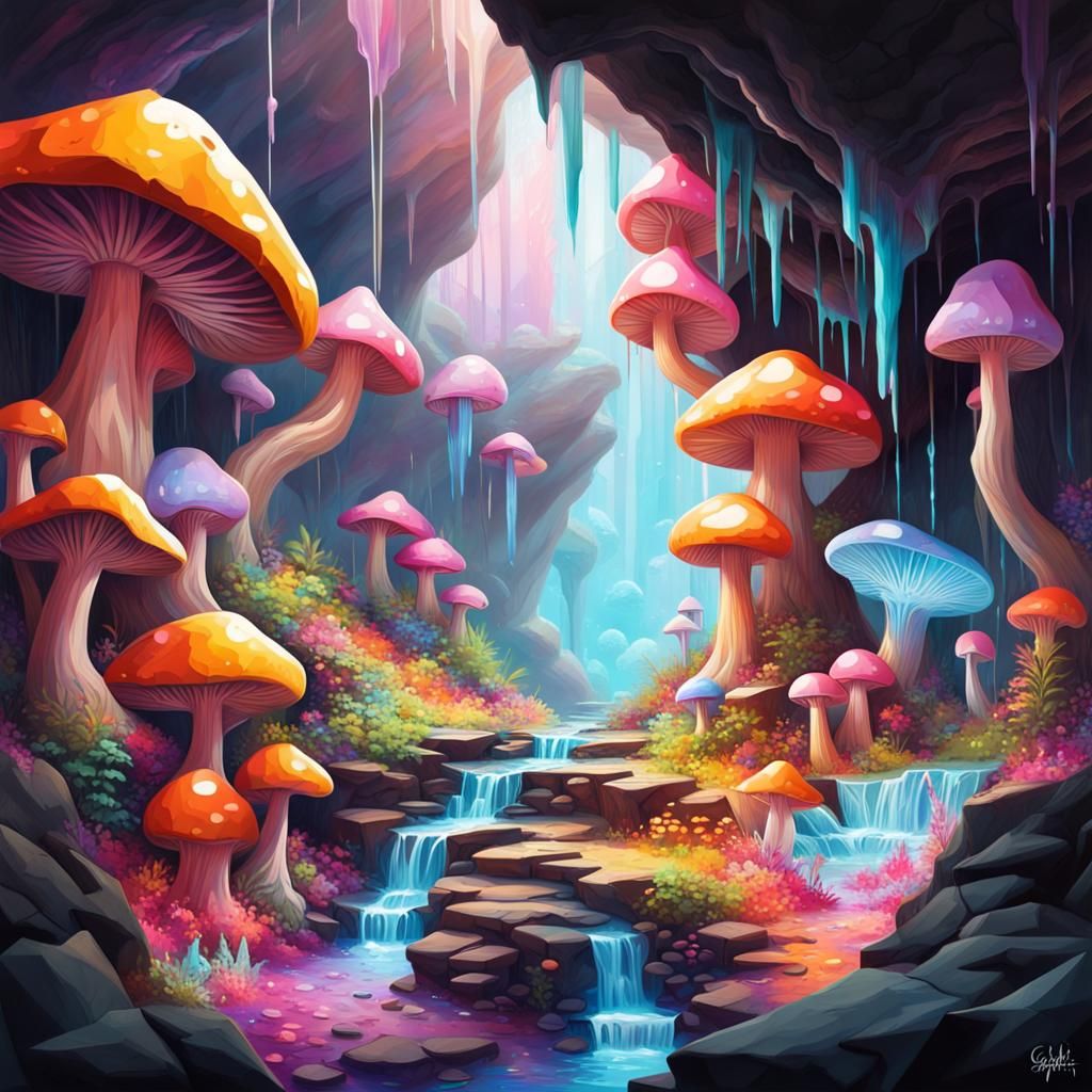 Mushroom caves - AI Generated Artwork - NightCafe Creator