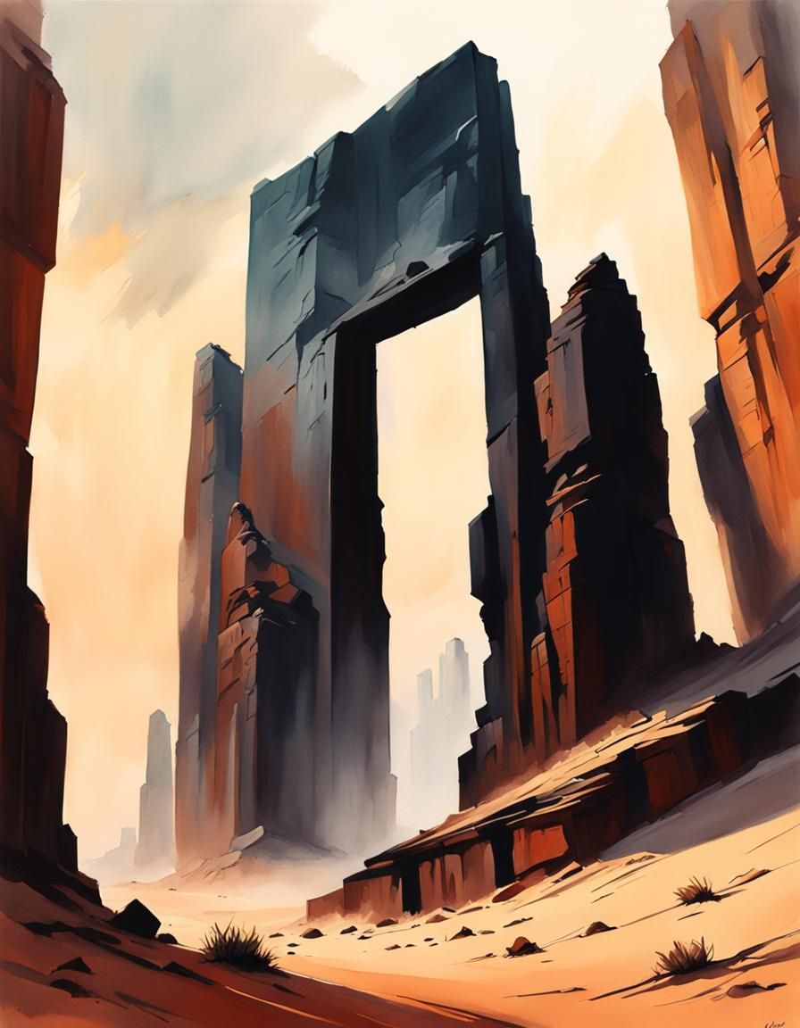 Desert Monolith Watercolor Painting with Deep Color