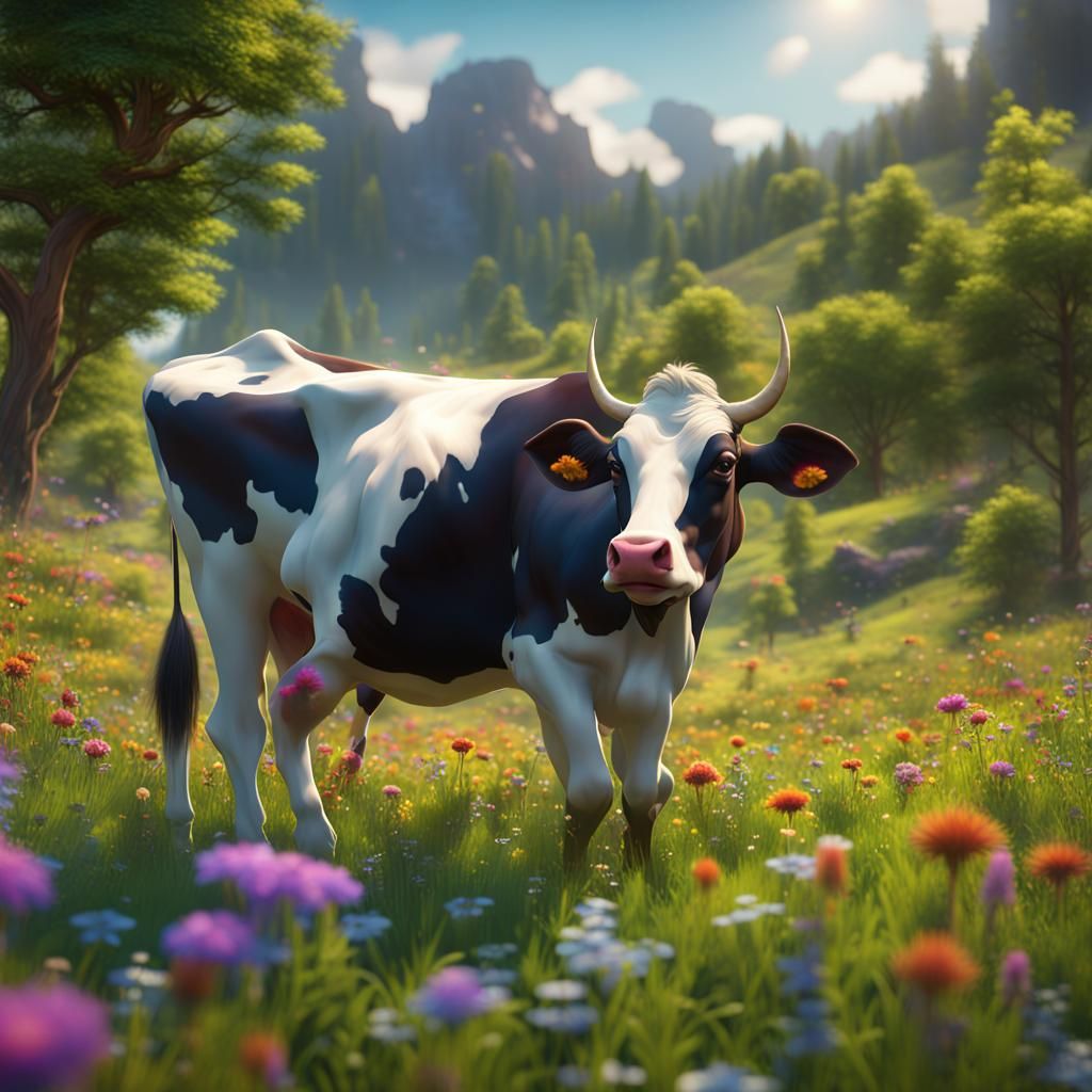 A content cow grazing - AI Generated Artwork - NightCafe Creator