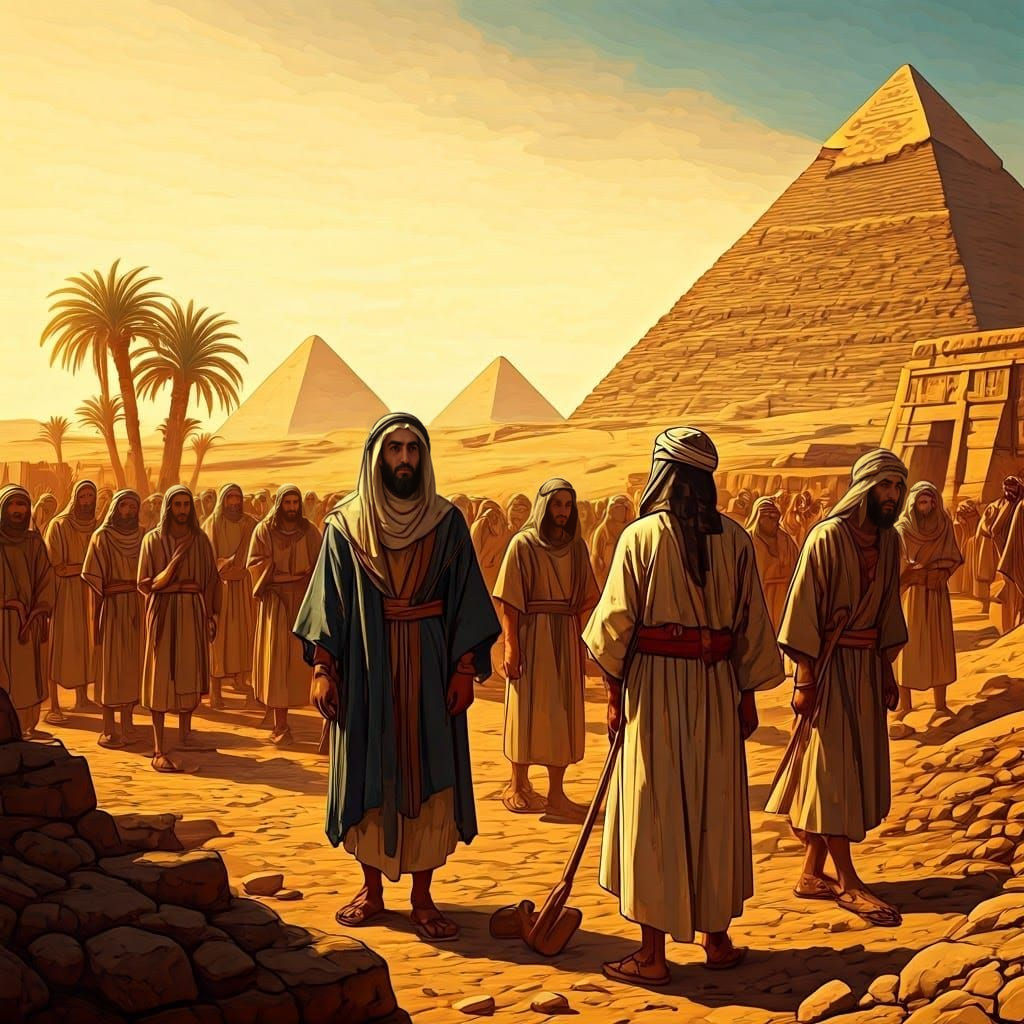 Ancient Egypt in Golden Light: Nostalgic Scene of Israelites...