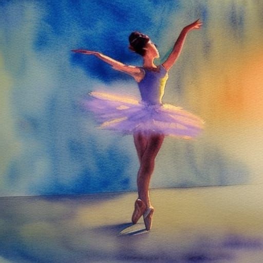 Beautiful dancing ballerina on stage, watercolor art