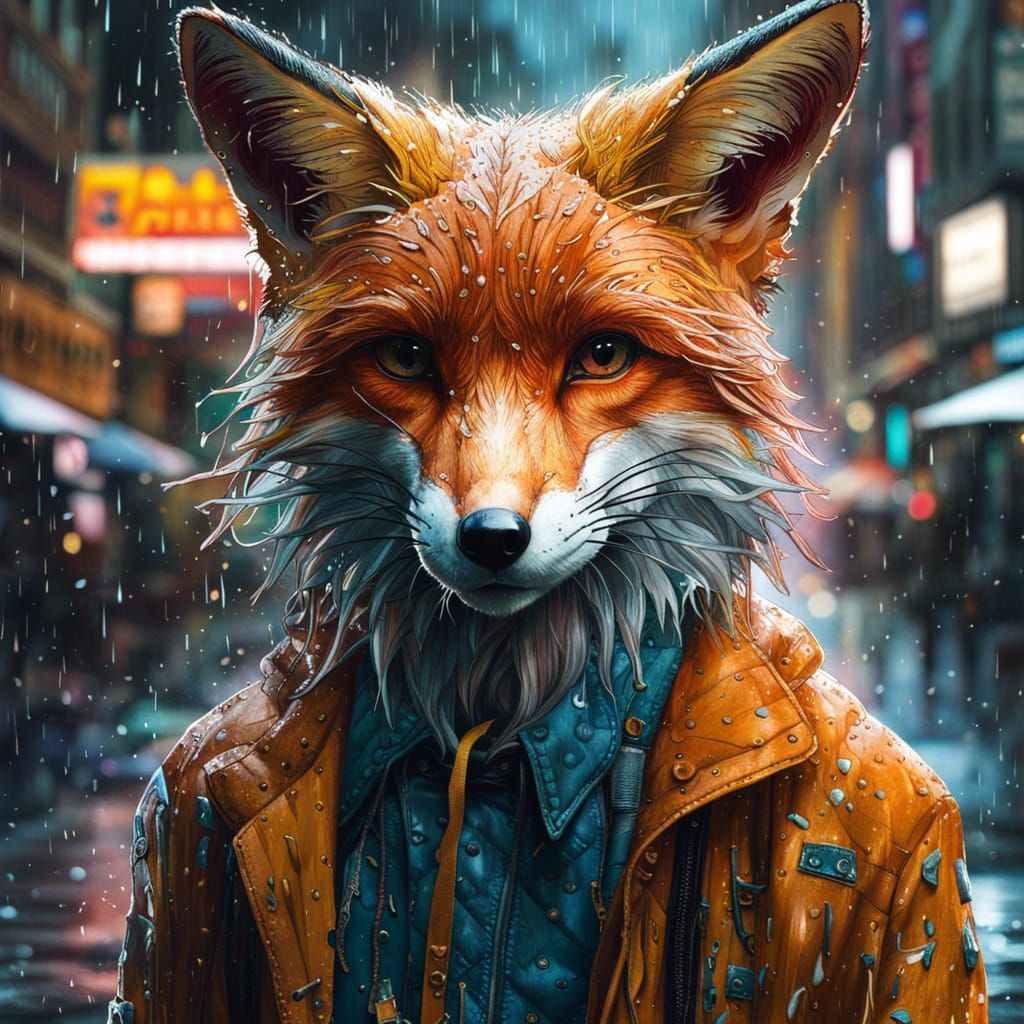Fox in the rain - AI Generated Artwork - NightCafe Creator