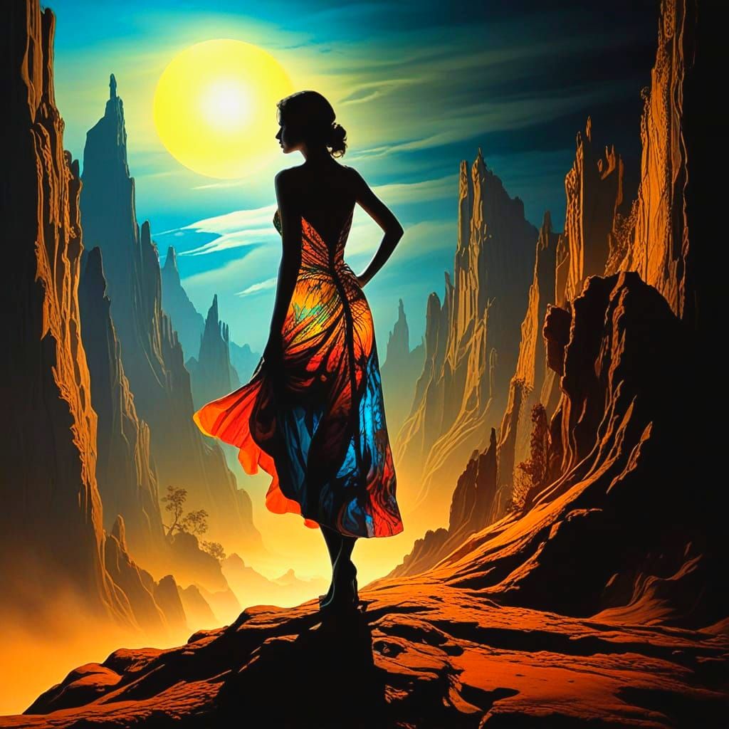 Ethereal Fantasy Realm with Enigmatic Female Form