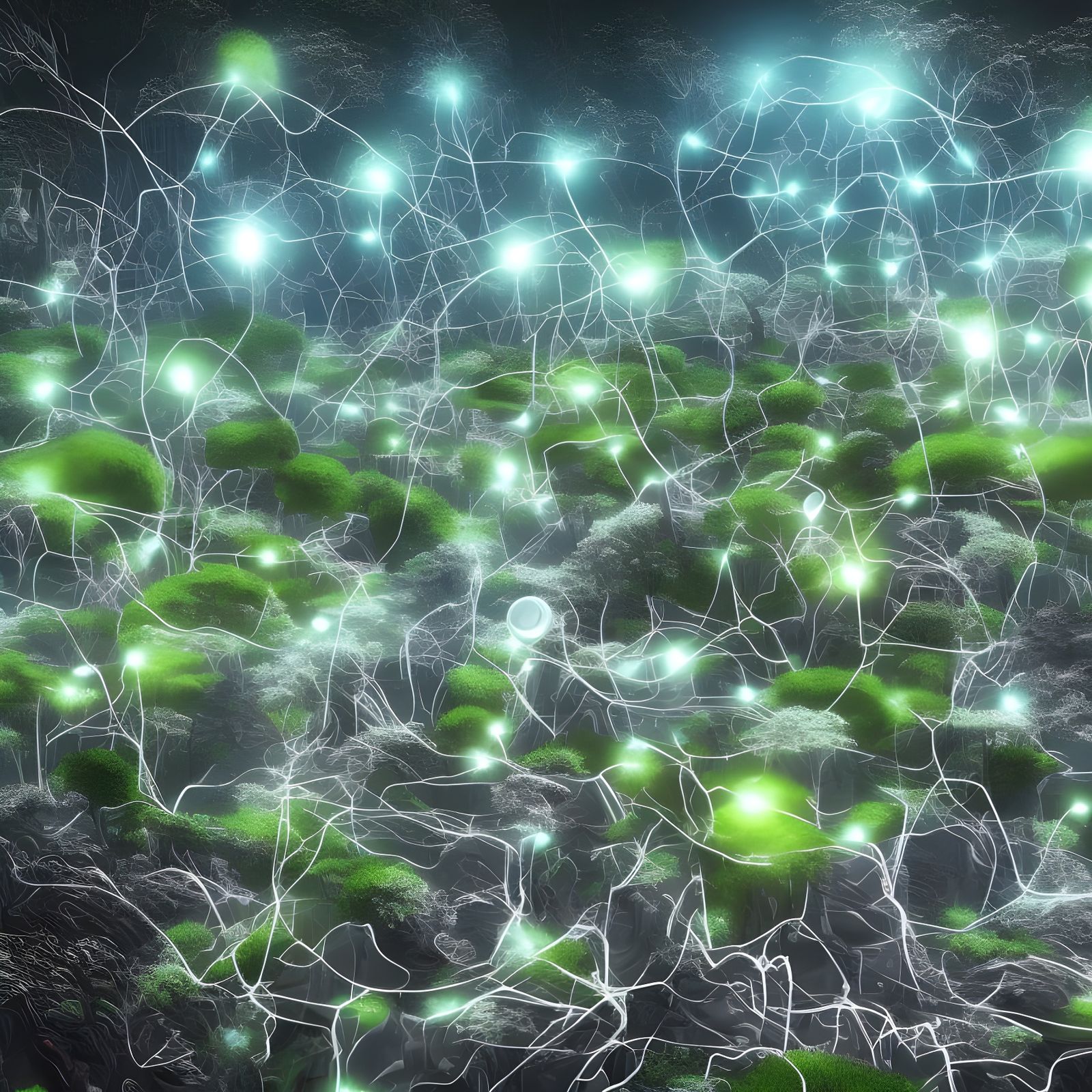 digital artwork, nature and technology intersection, mycocom...