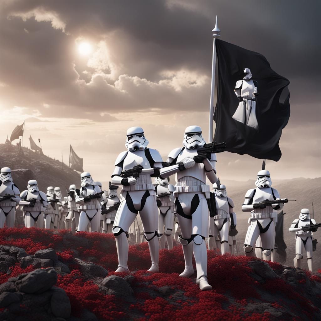 An imperial stormtrooper planting a flag