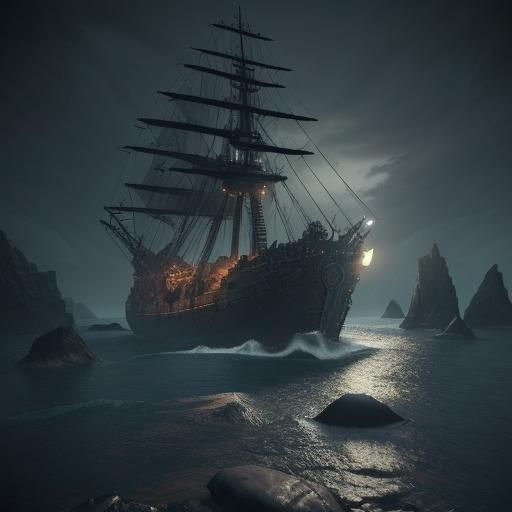 eerie ship exploring uncharted waters - AI Generated Artwork ...