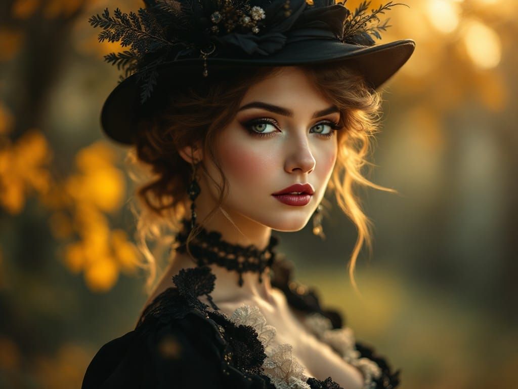 Victorian Style Cosplay, a mid shot of a woman wearing a hat, a beautiful Victorian woman, beauty art ...  by @Niels Carlsen