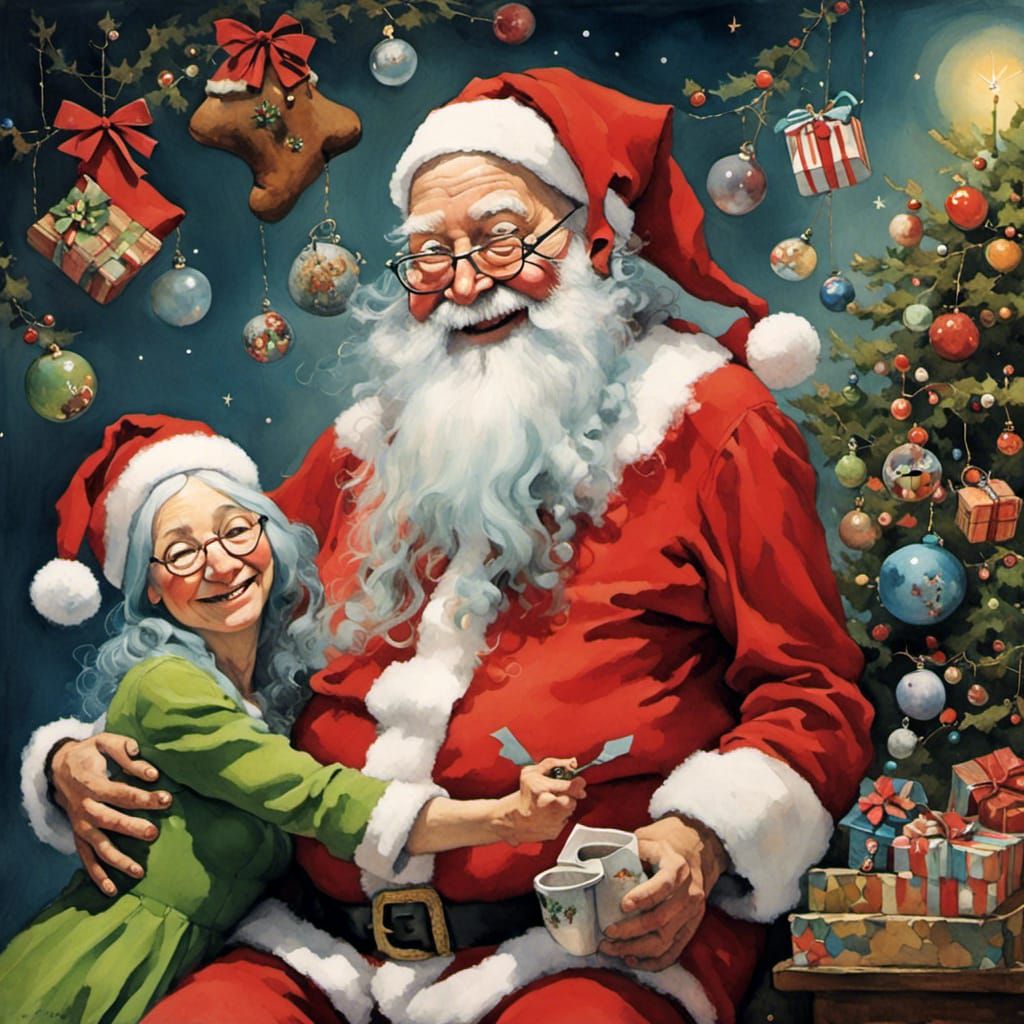 Eccentric:1.0, no negative prompt. -happy Santa and mrs. Santa