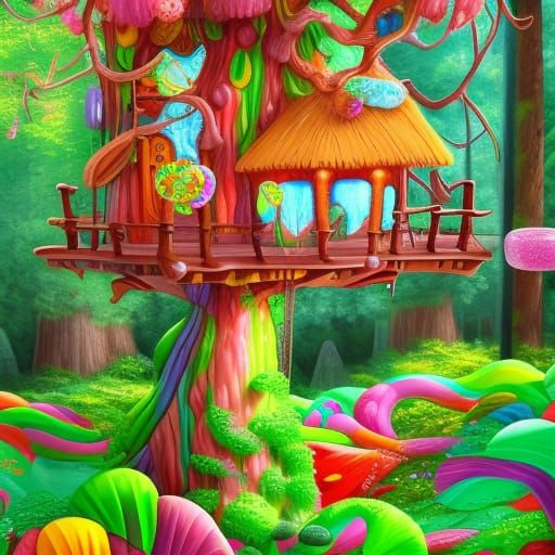 tree house in ancient forest