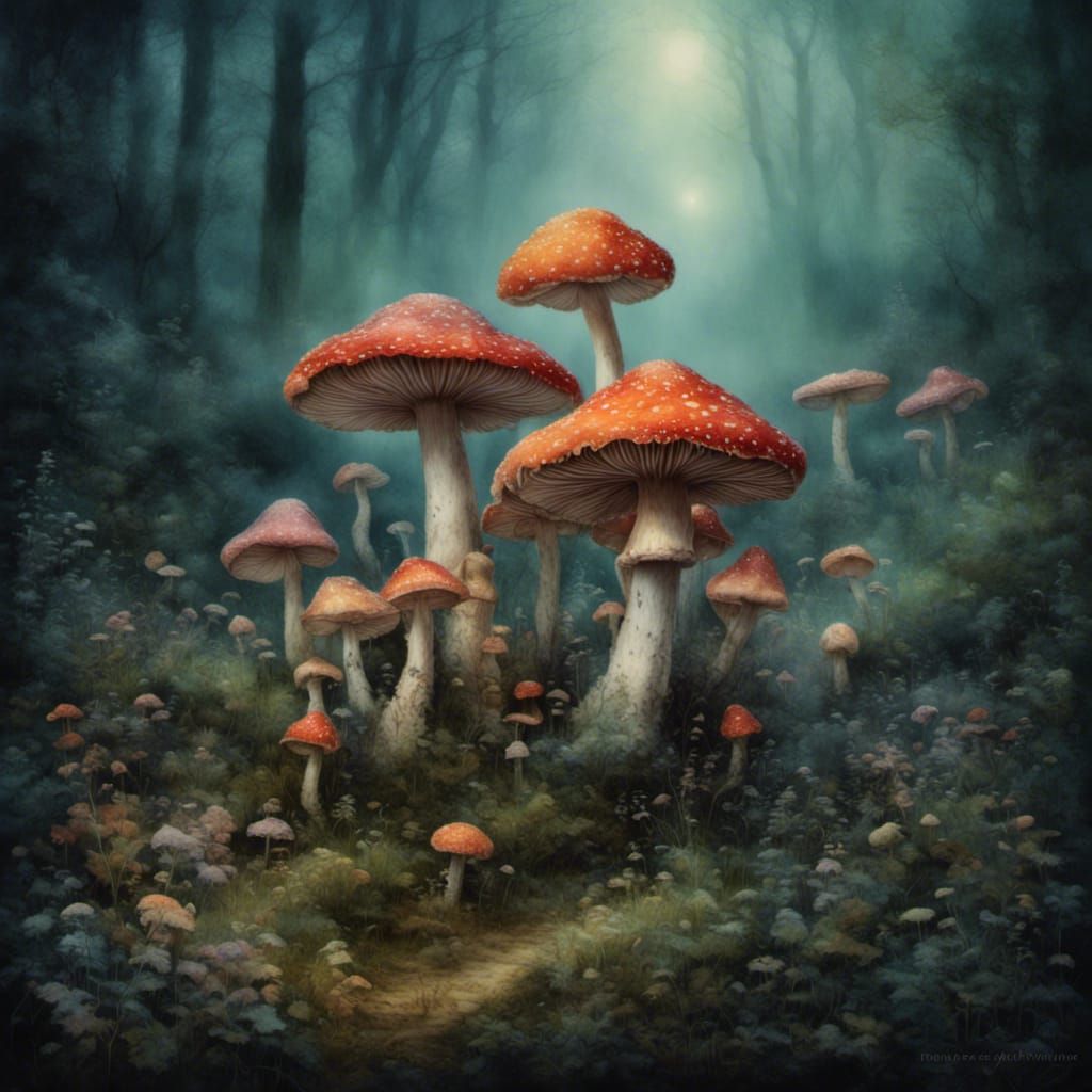 <lora:Eerie Mist:1.0> mushroom