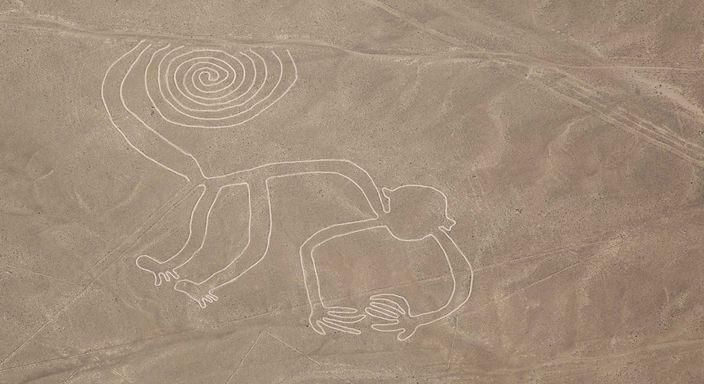 Outline of a monkey, Nasca Lines, Nasca Geoglyph, South Coast of Peru ...