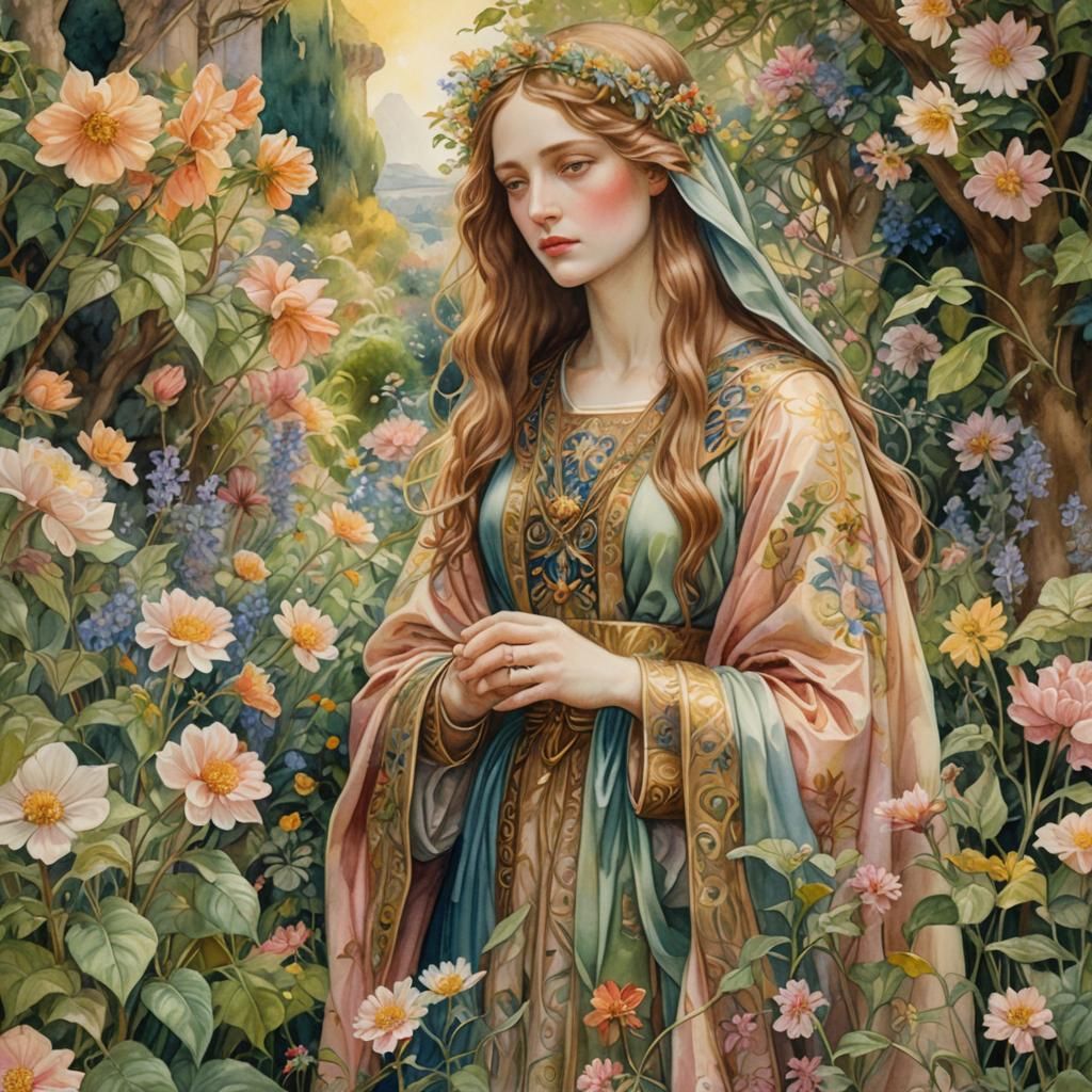 Charming  watercolor painting by Waterhouse, Guido Borelli, ...