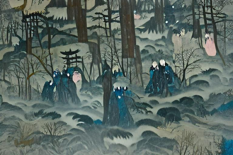 The phantasms pass / In woods wet with darkling dew: / A sil...