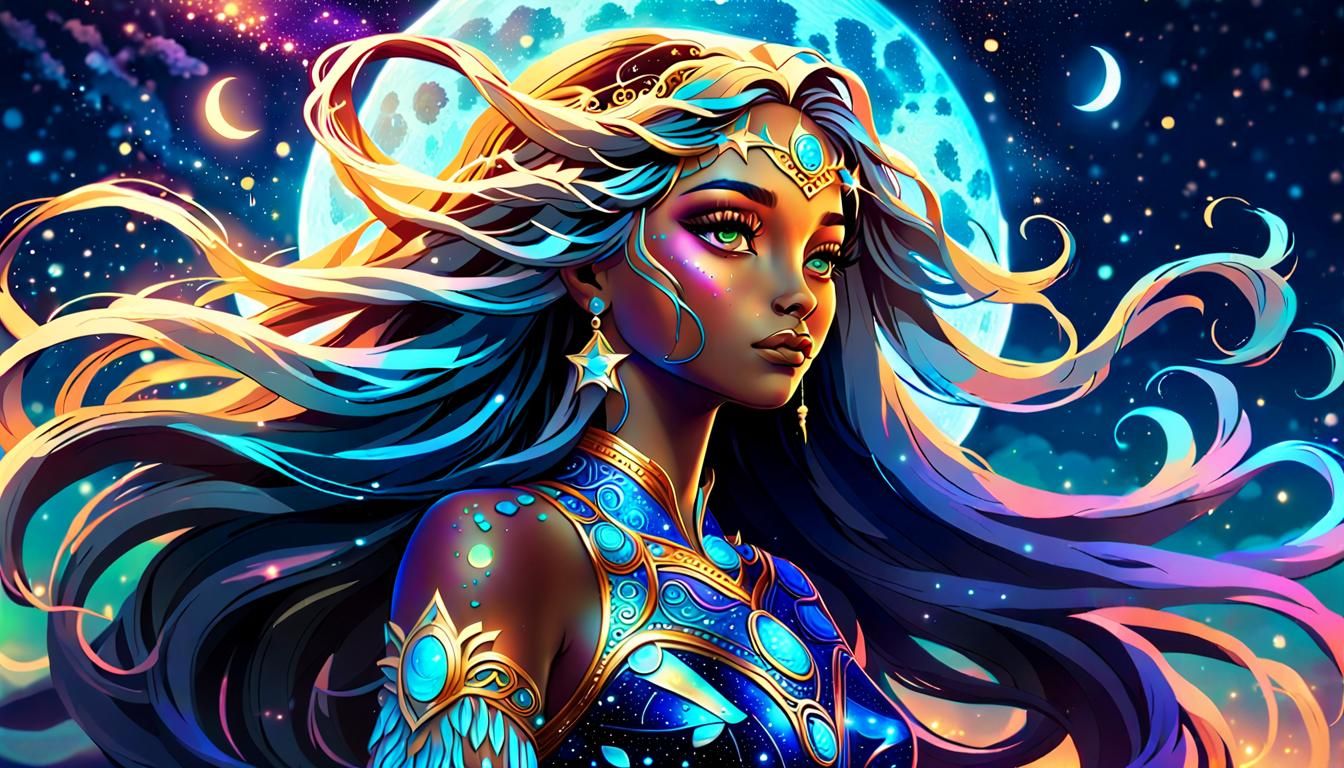 A stunning goddess of the 🌙🌙 and world 🌍🌍 with long flow...