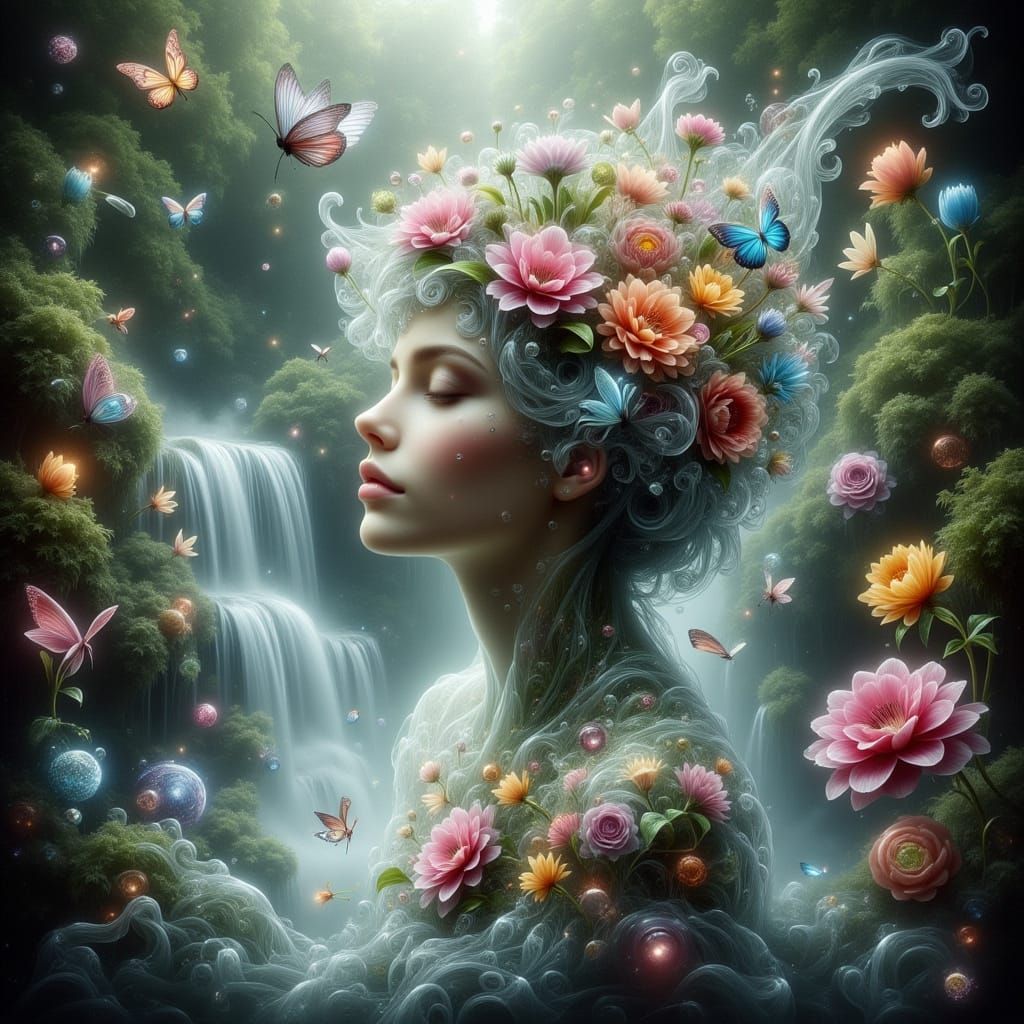 Ethereal Water Nymph Portrait in Art Nouveau Style