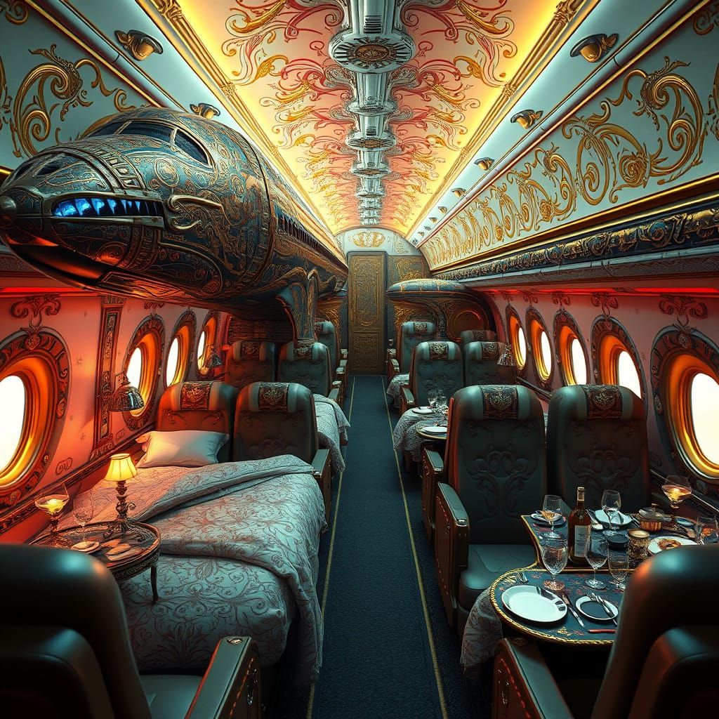 Majestic Luxury Airliner in Whimsical Opulence Style