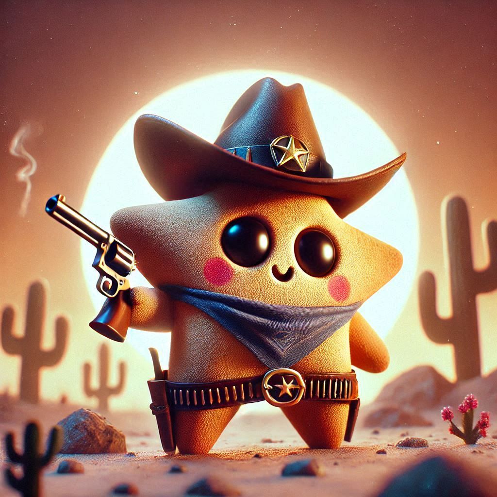 cute adorable wacky starshaped cowboy anthropomorphic star i...