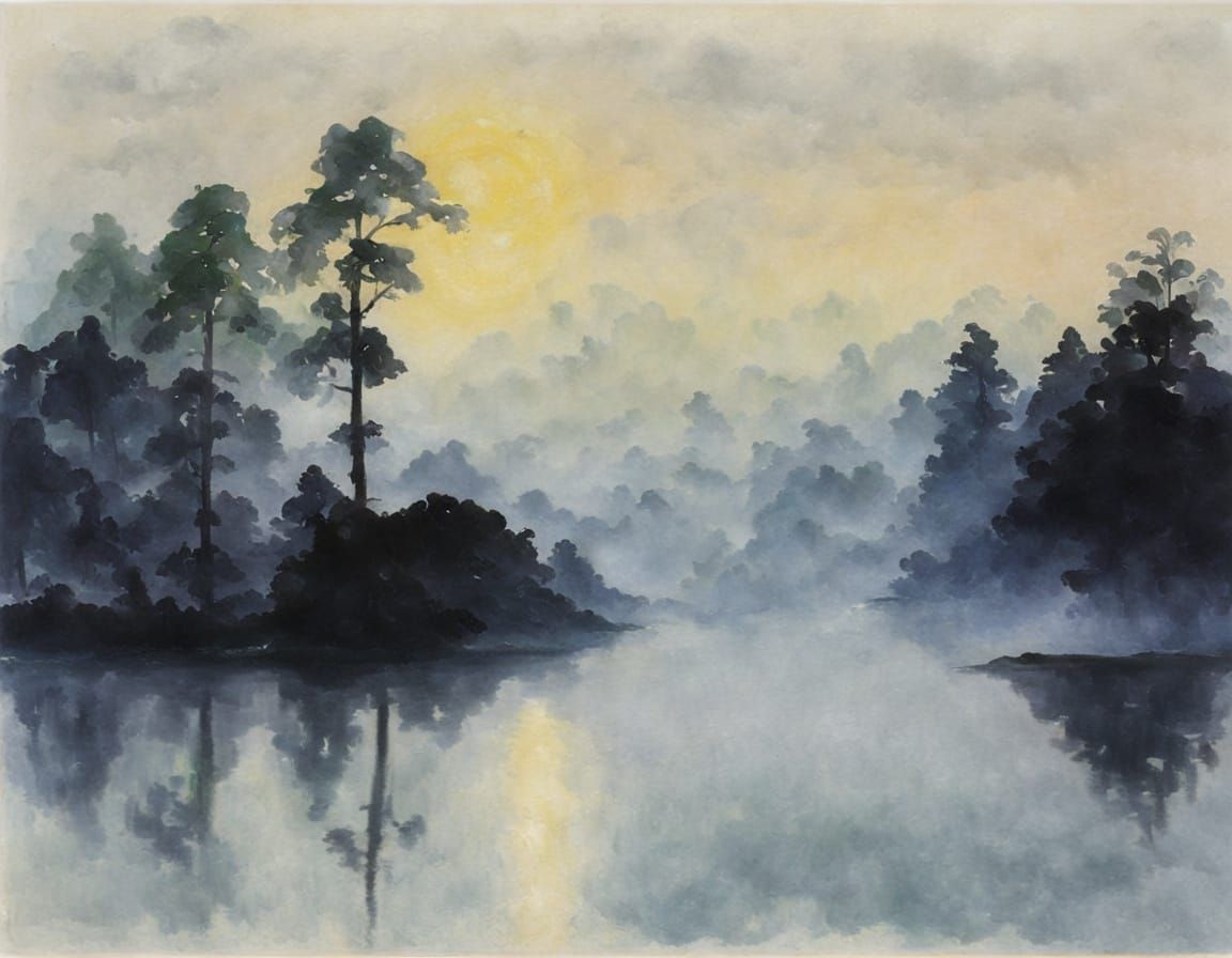 Mist over the lake in the morning  by @AI-Lover