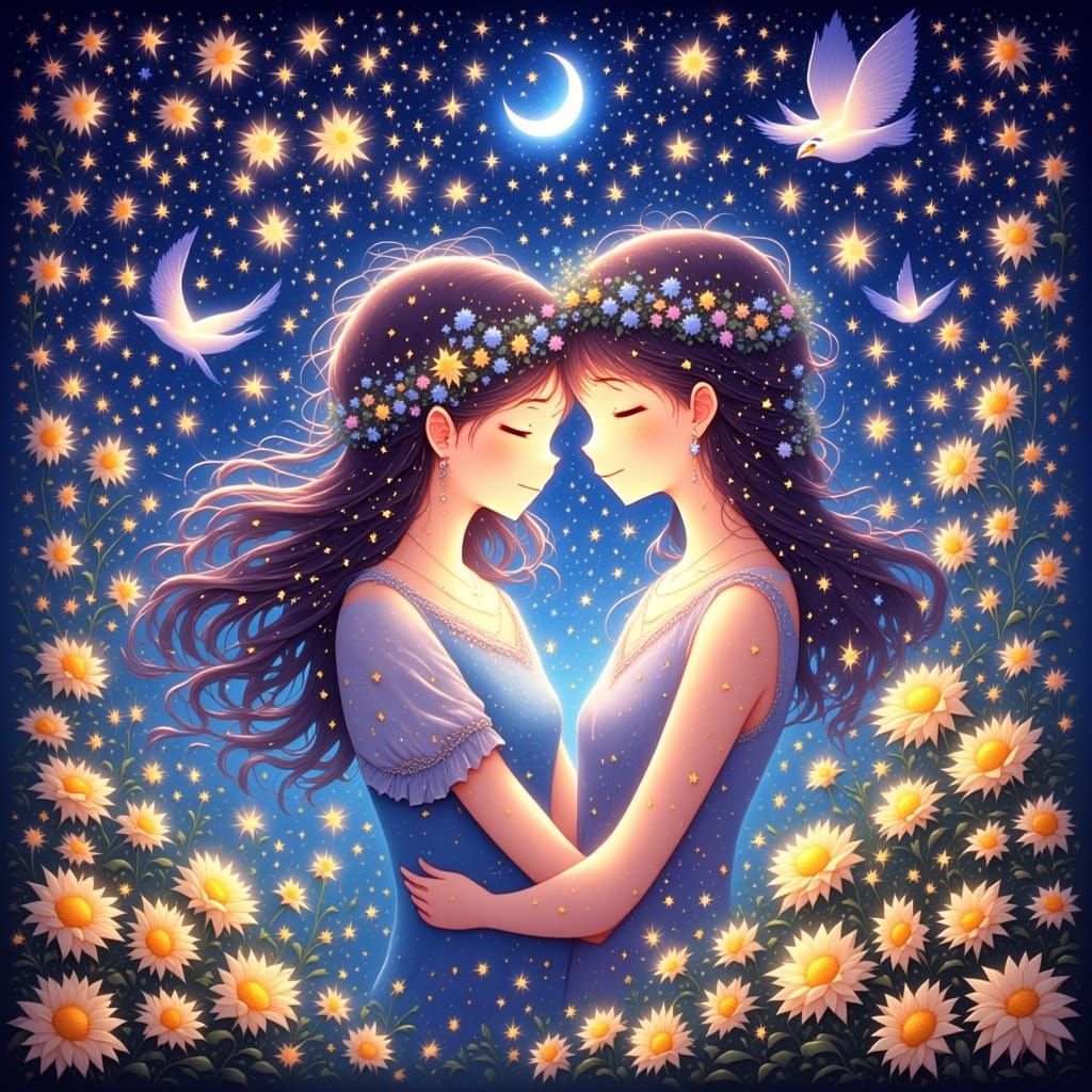 Her laughter like a tender breeze,
Caressing lands, setting ...