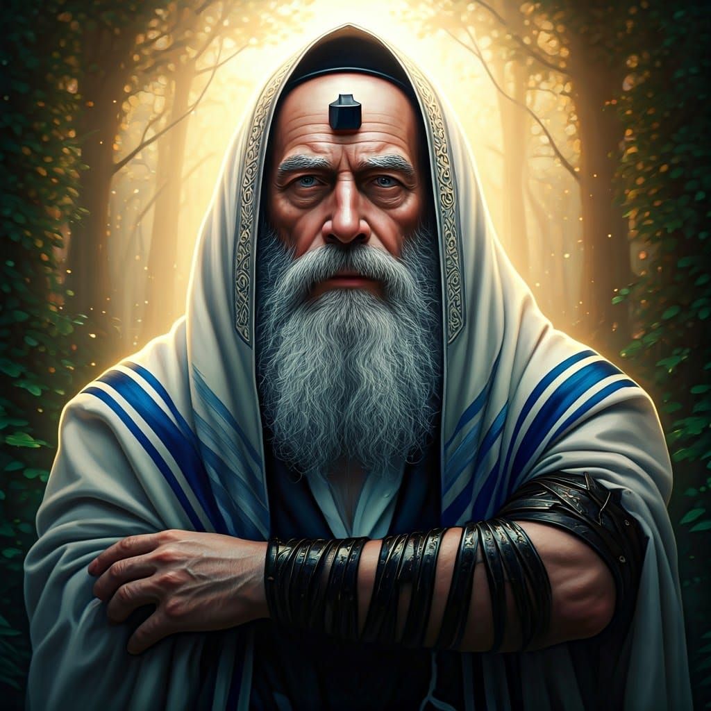 Mystical Hasidic Man in Forest, Art Nouveau Portrait