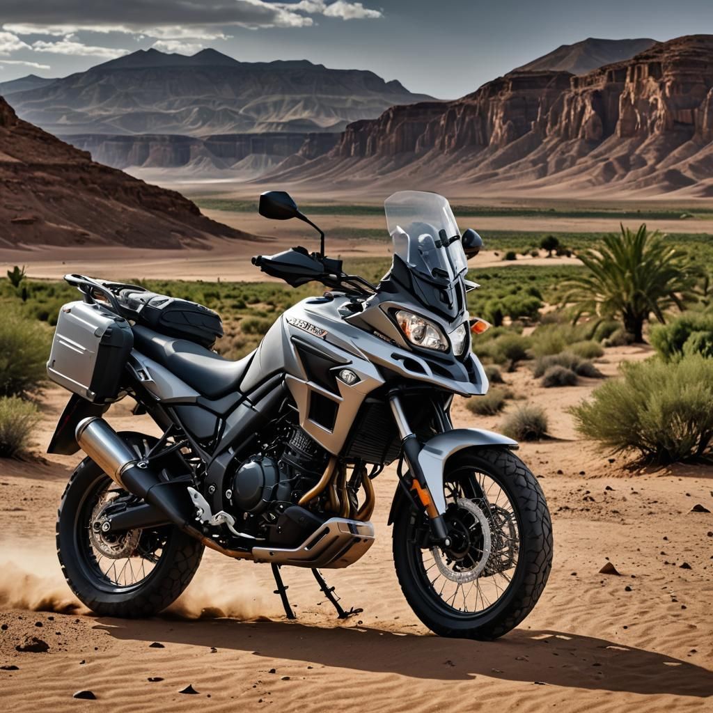 Realistic photo of a silver gray Suzuki V-Strom 650 XT 2015 ...