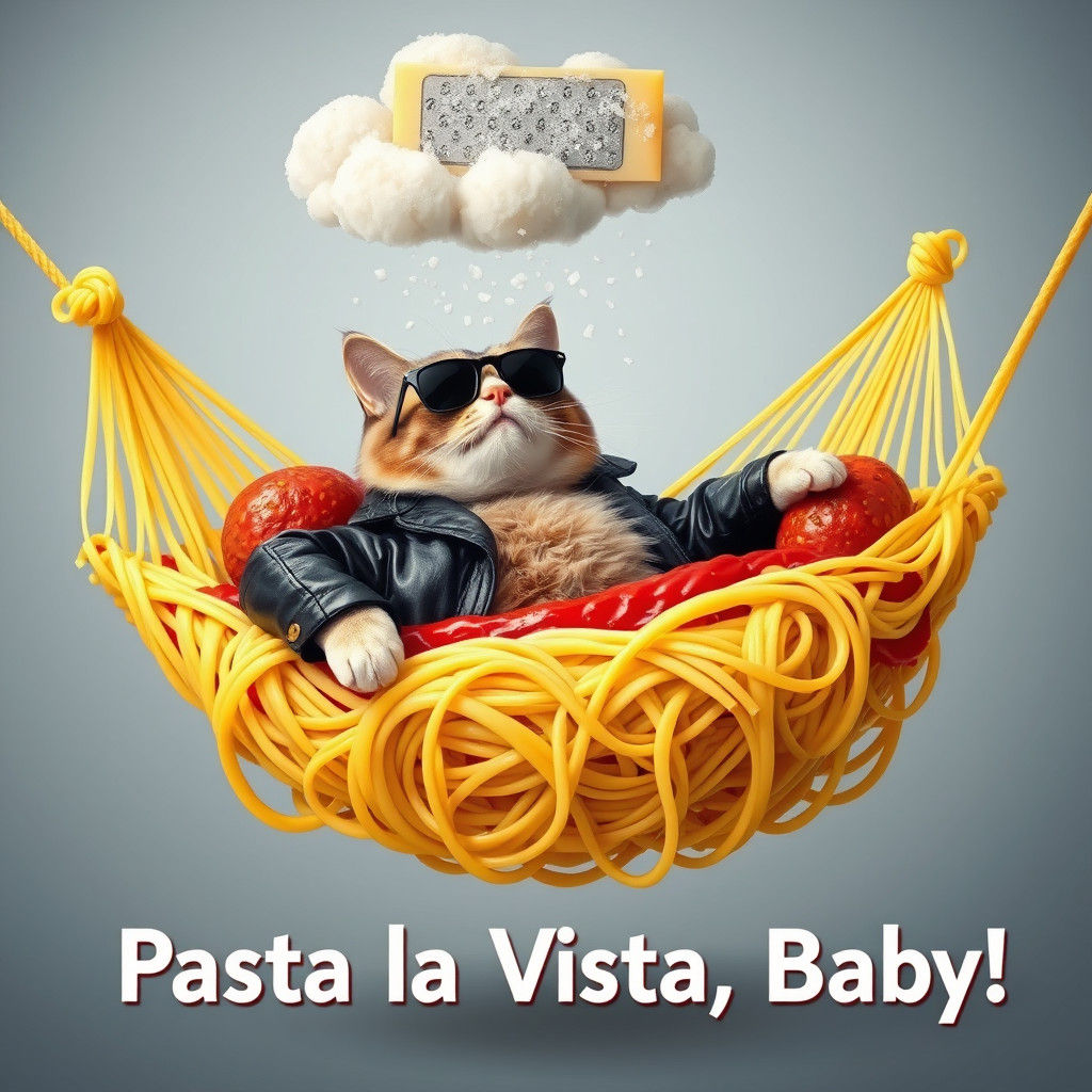 A whimsical scene where a cat in a leather jacket and dark sunglasses is lounging in a hammock made out ...  by @Dantonio