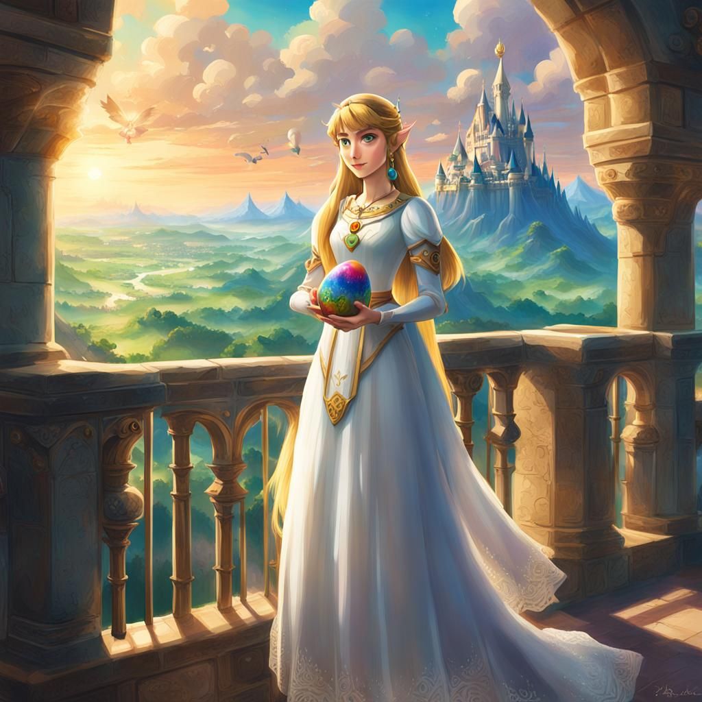 Zelda on Hyrule Castle Balcony with Easter Egg