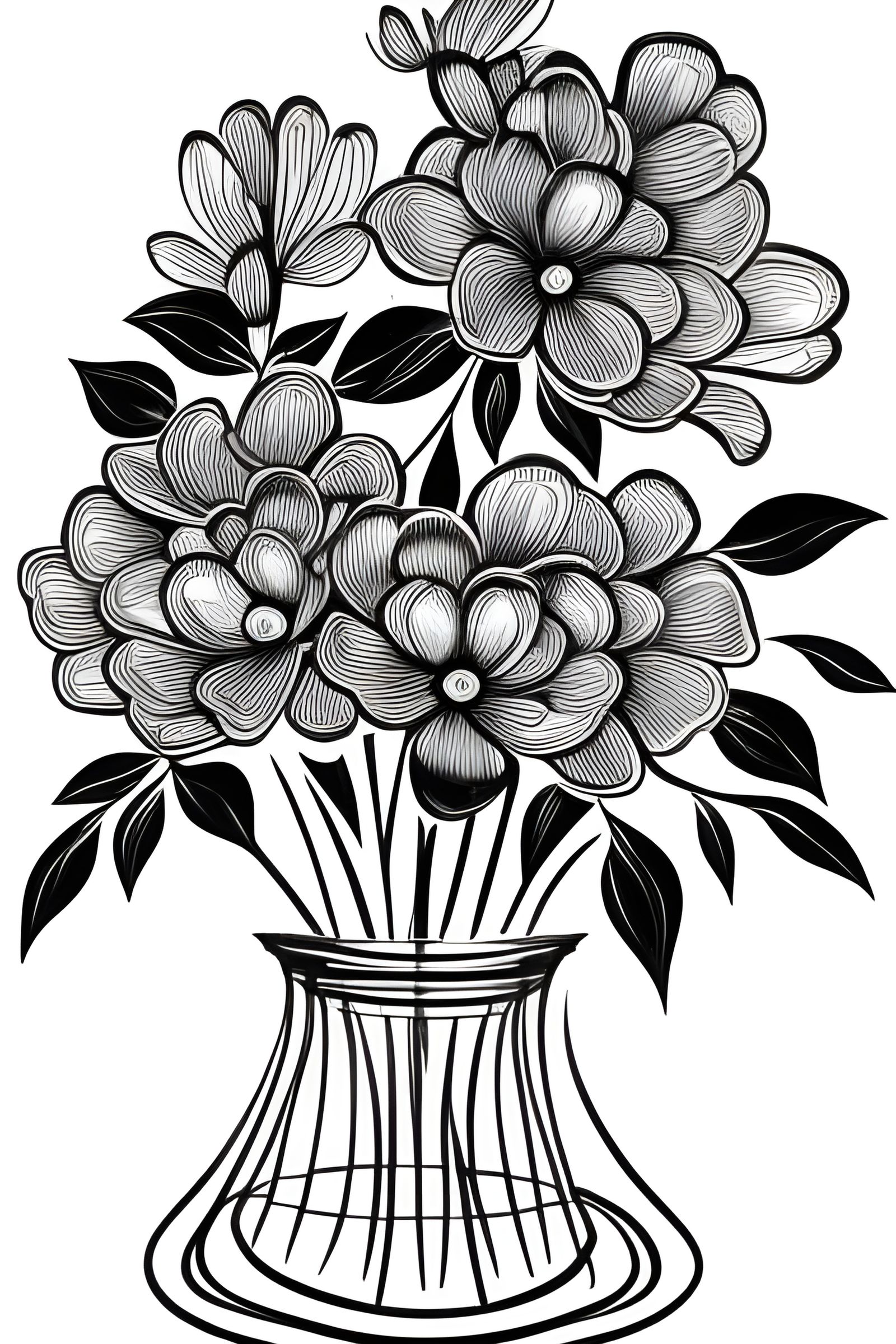 Bouquet of Flowers” Vintage Line Art