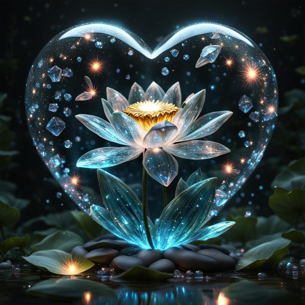 Heart and lotus flowers