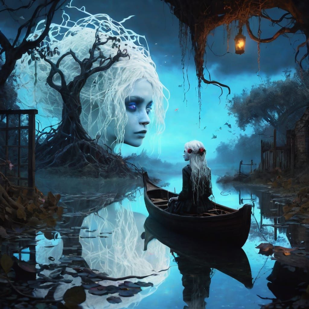 Gothic Pixie Amidst Whimsical Decay in Neon-Lit Digital Pain...