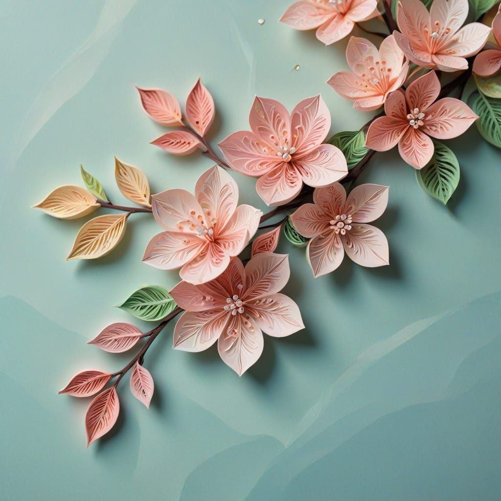 Intricate Origami Cherry Blossom in High Contrast Paper Art