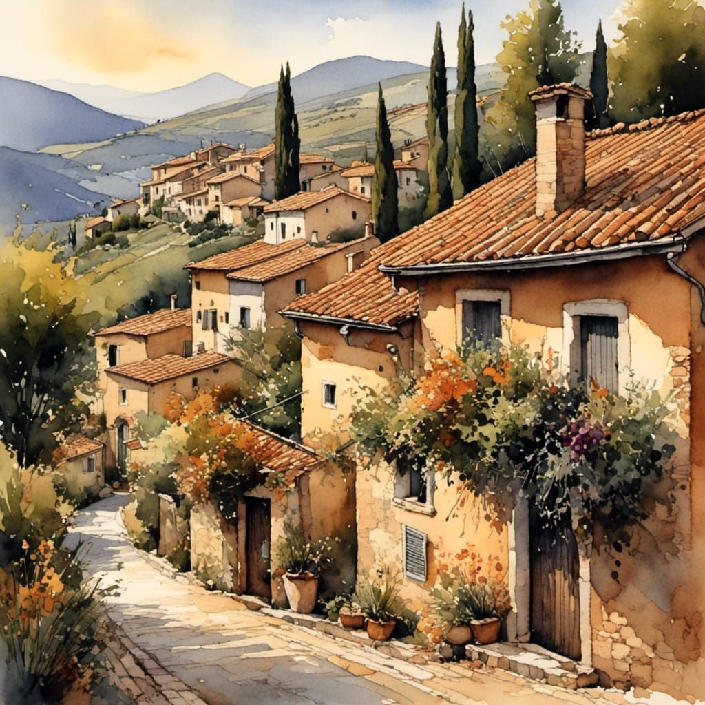  <lora:Birds:1.0> a picturesque Italian village at sunset 