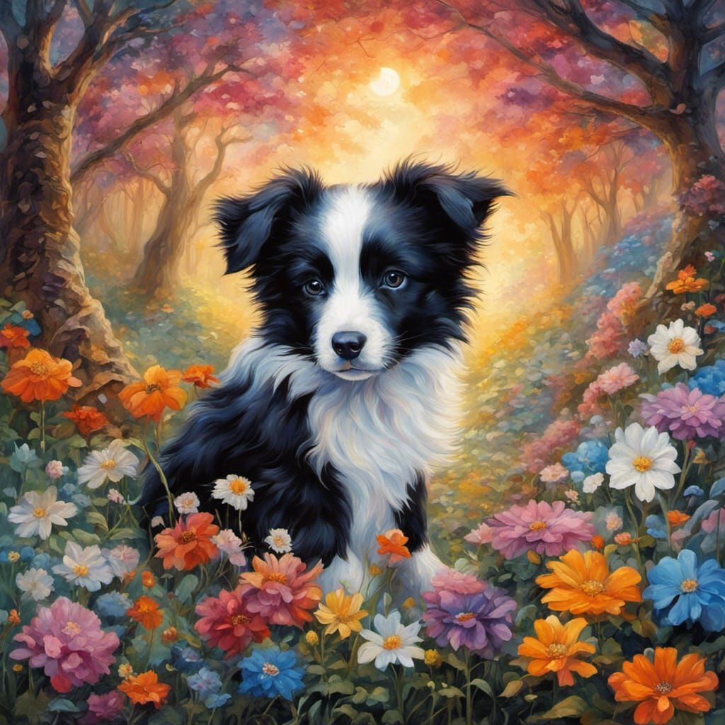 Cute Collie puppy in an enchanted forest garden 🌷 - AI Generated ...