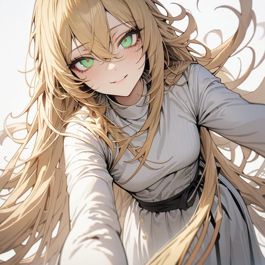 Blonde Girl with Long Hair and Green Eyes