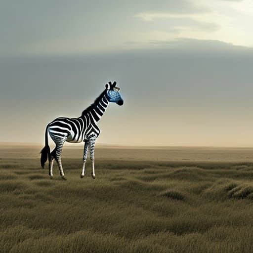 zebrastriped giraffe in the savannah detailed matte painting AI