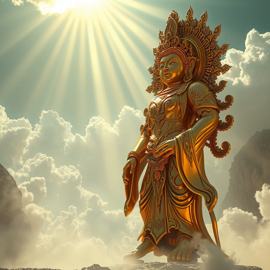 Radiant Bodhisattva in Surreal Dreamscape, Digital Art