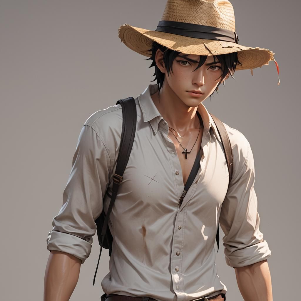 anime boy with straw hat and a scar on his chest