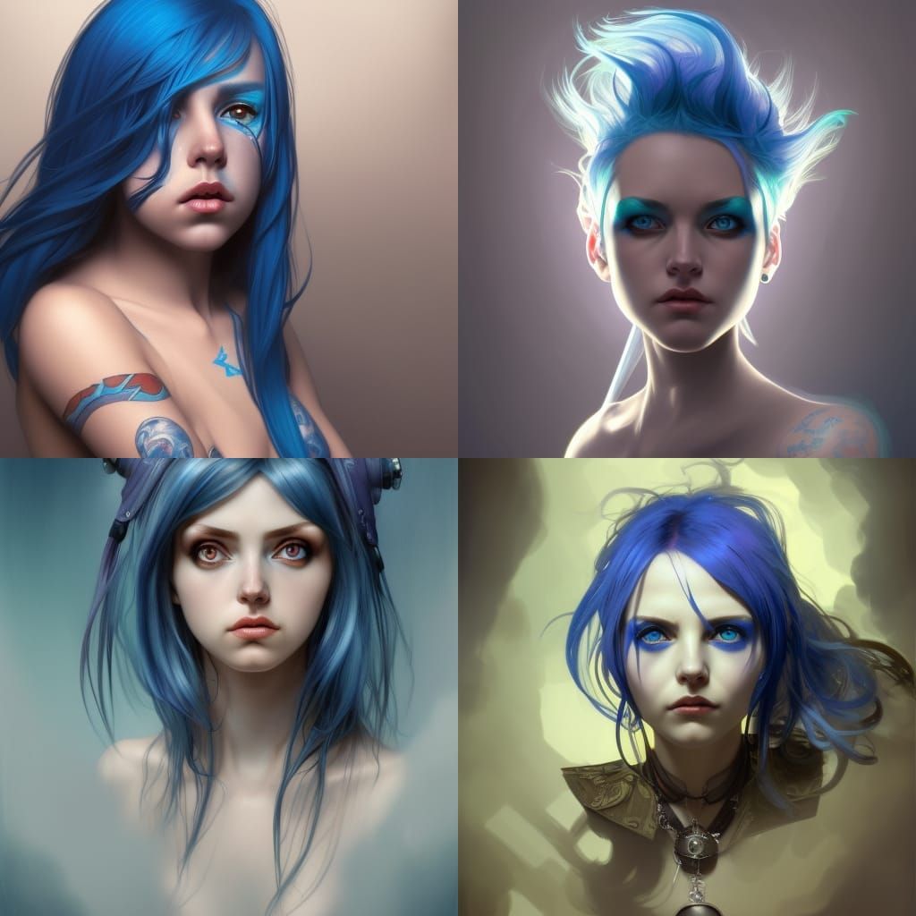 female, blue hair, punk, big eyes - AI Generated Artwork - NightCafe ...