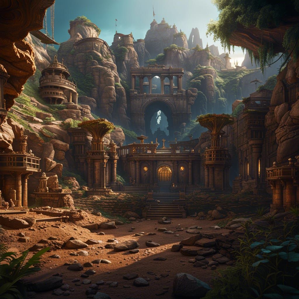 archaeological dig, undiscovered city in the ground detailed matte painting, deep color, fantastical, ...  by @TJ