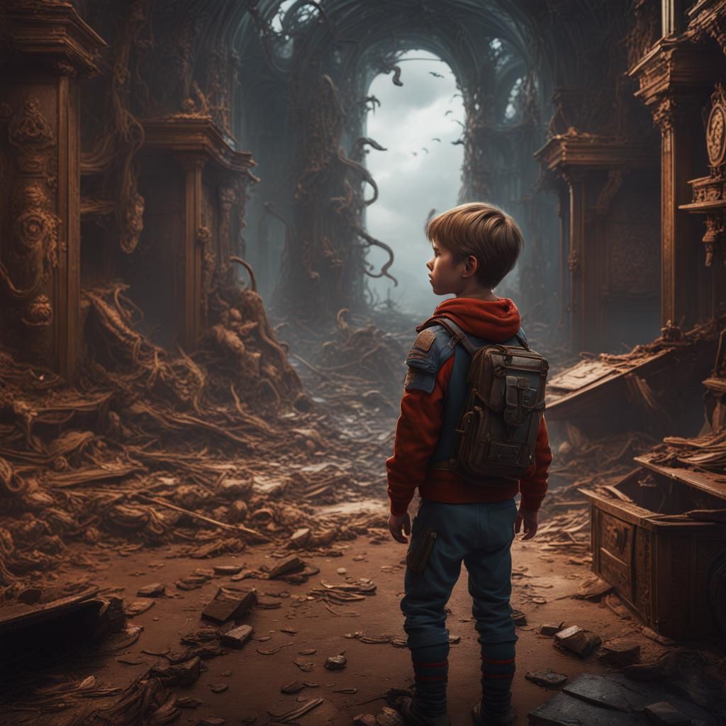 Boy lost in his mind due to war of his missing family members.