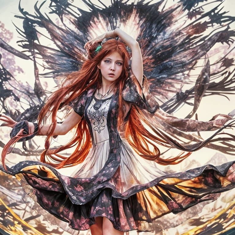 Gothic Hippie Princess with Tie-Dye Background