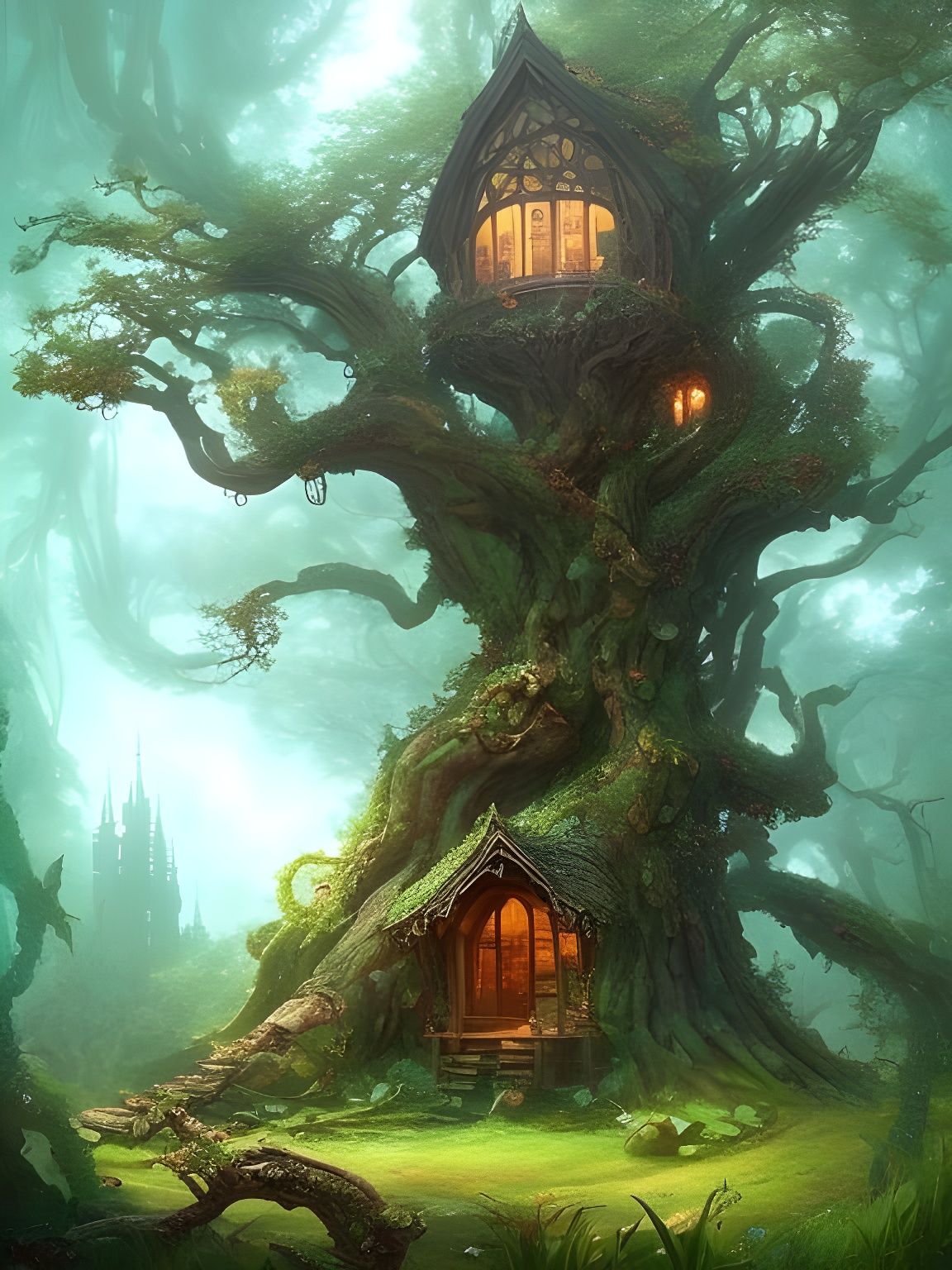 Gnarled Treehouse - AI Generated Artwork - NightCafe Creator