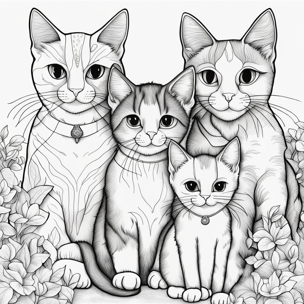Cat Family Line Drawing   by @CamAL