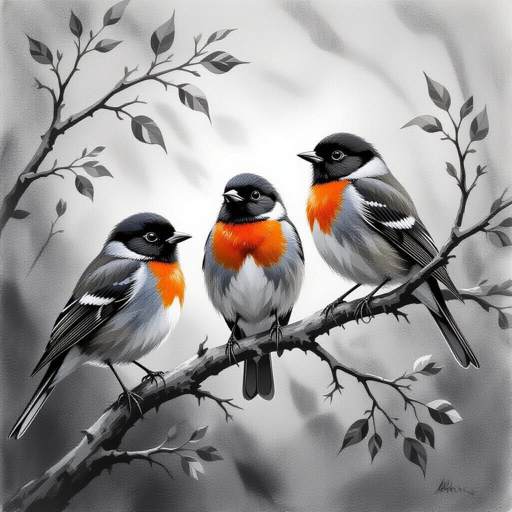 Charcoal Robins  by @Chickadee