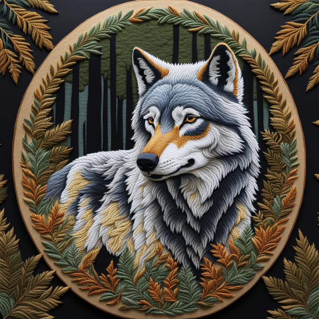 Embroidered Wolf  by @possom2009