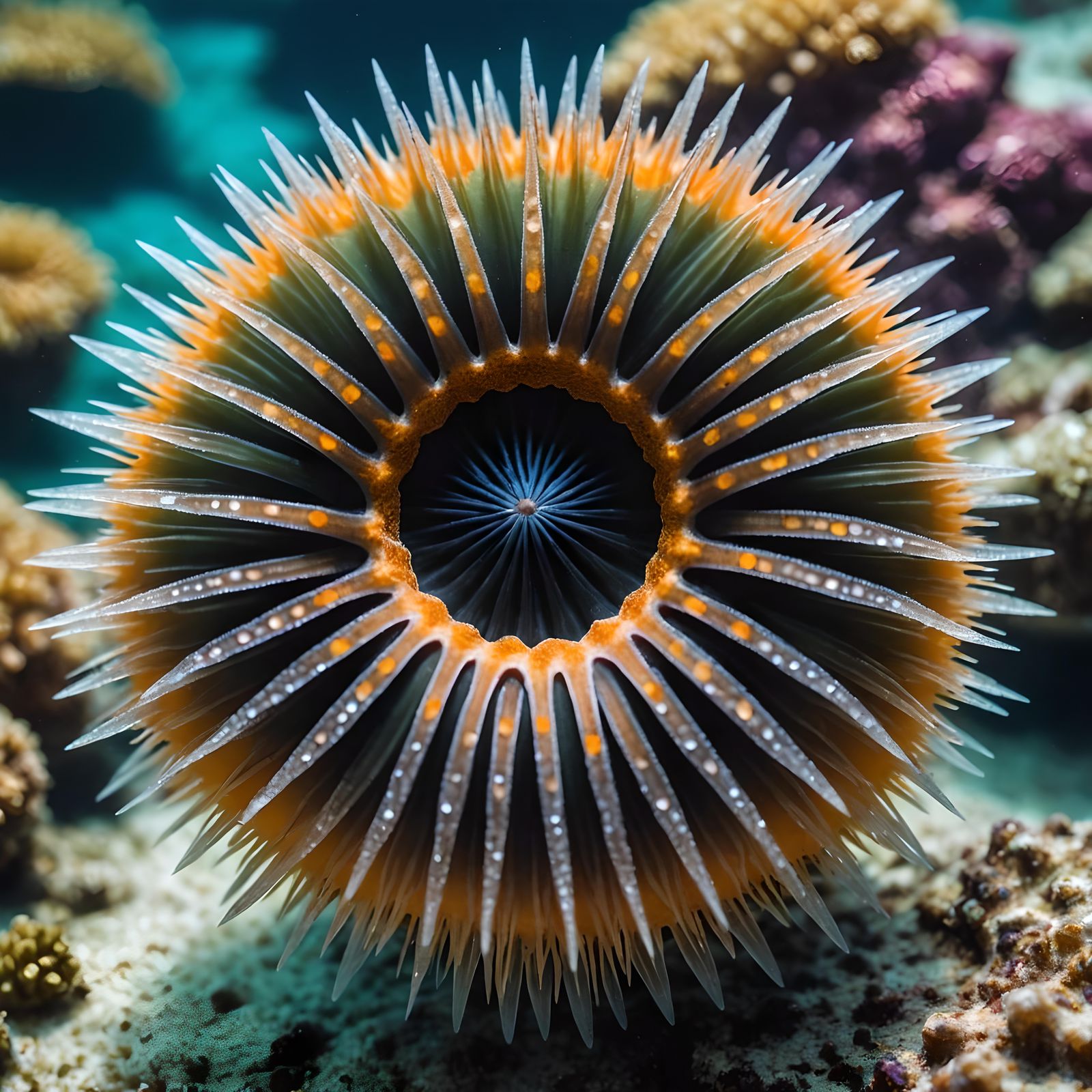 Macro photography of a sea urchin in Crystal clear ocean wat...