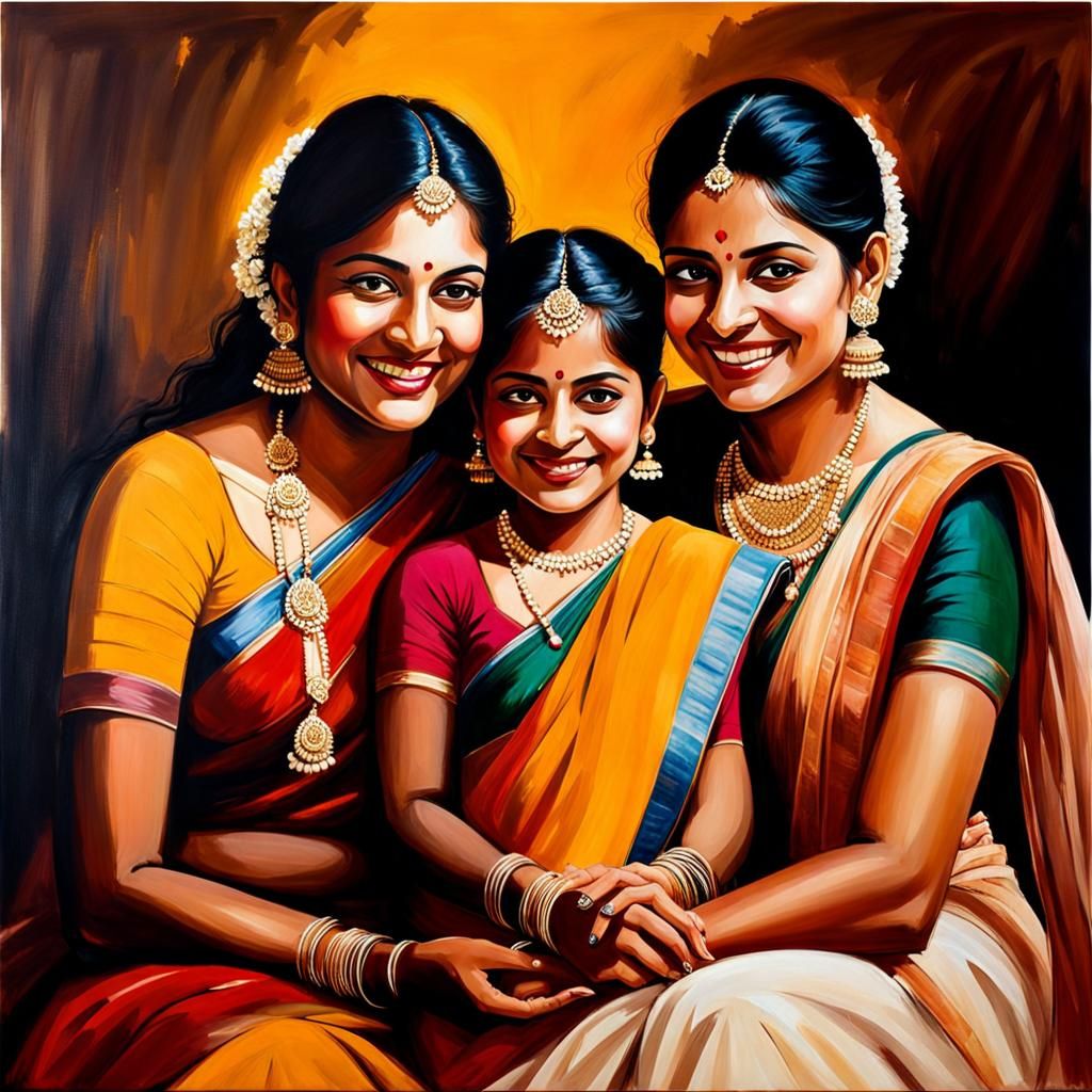 Indian Mother And Daughters - Ai Generated Artwork - Nightcafe Creator