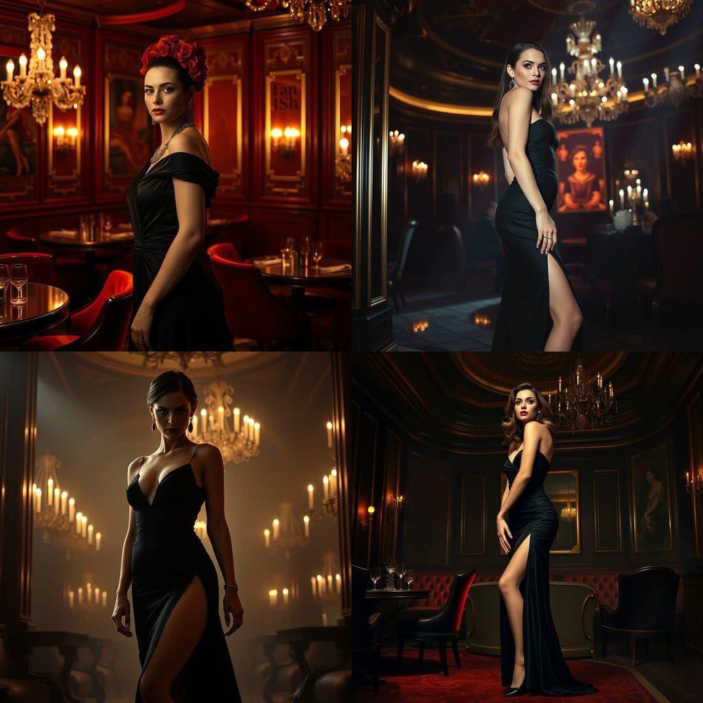 Lana in Elegant Black Gown in Luxury Club Setting